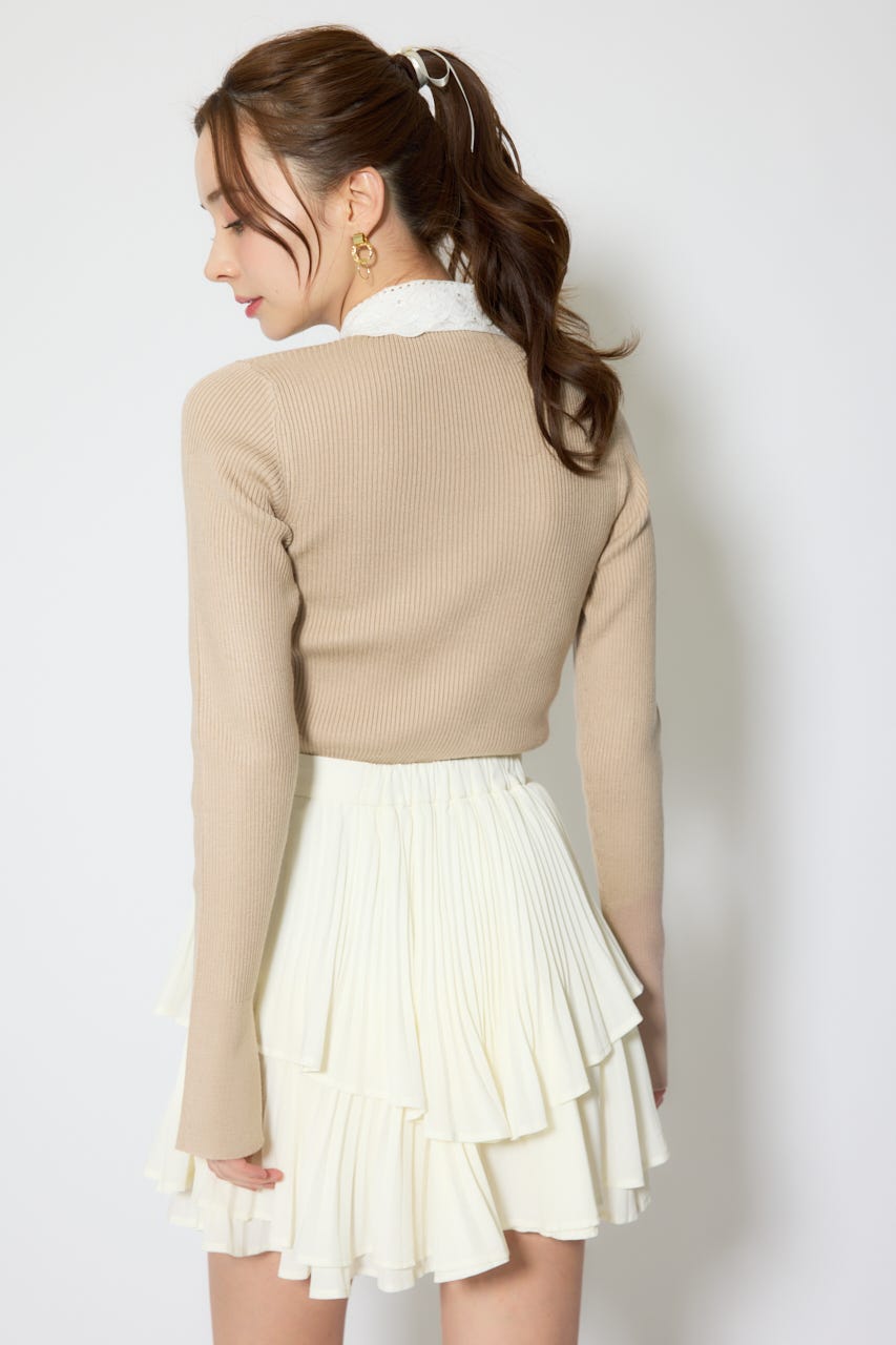 コットンレースリボンニットトップス BEG FREE