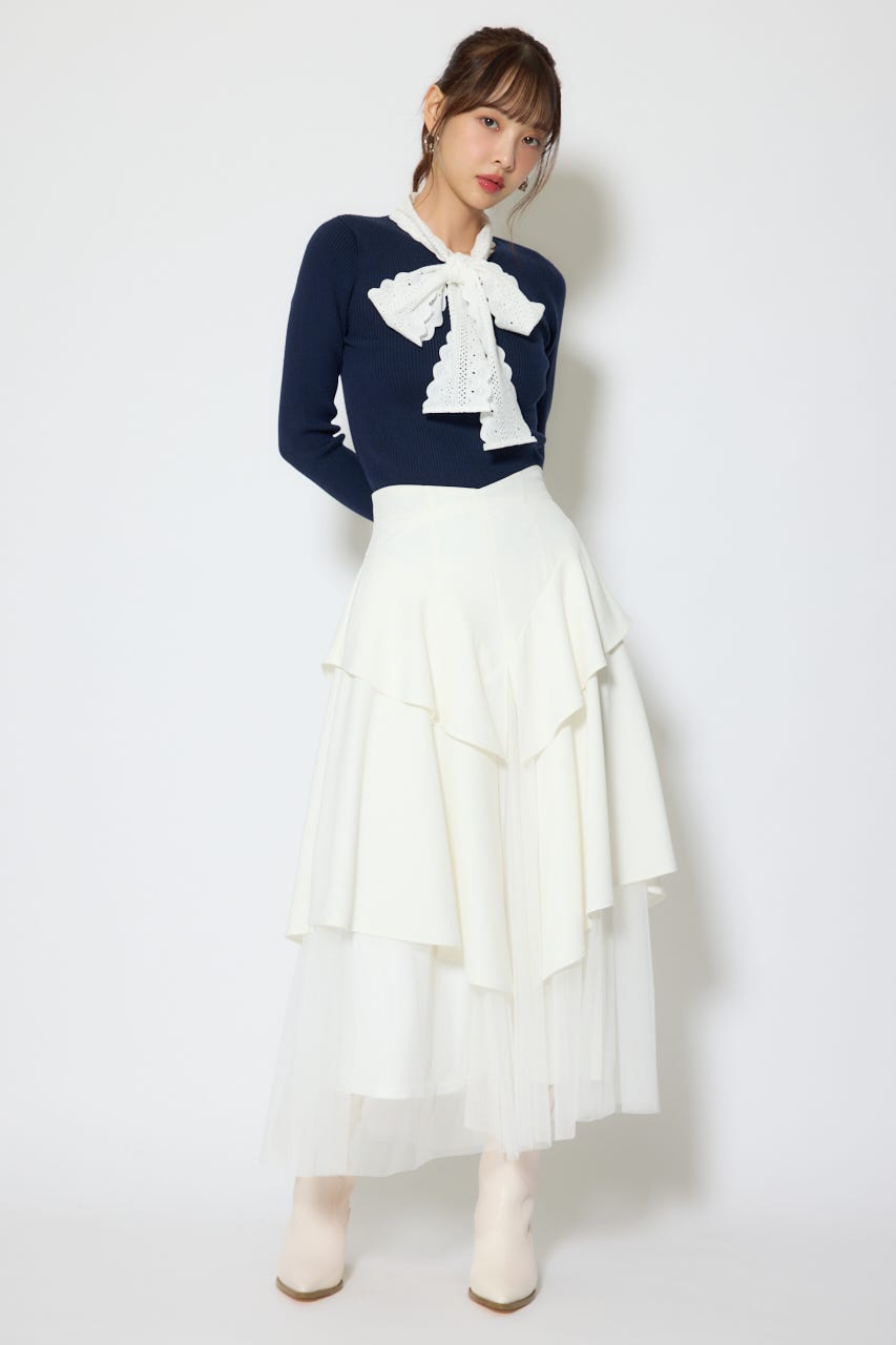 コットンレースリボンニットトップス NVY FREE