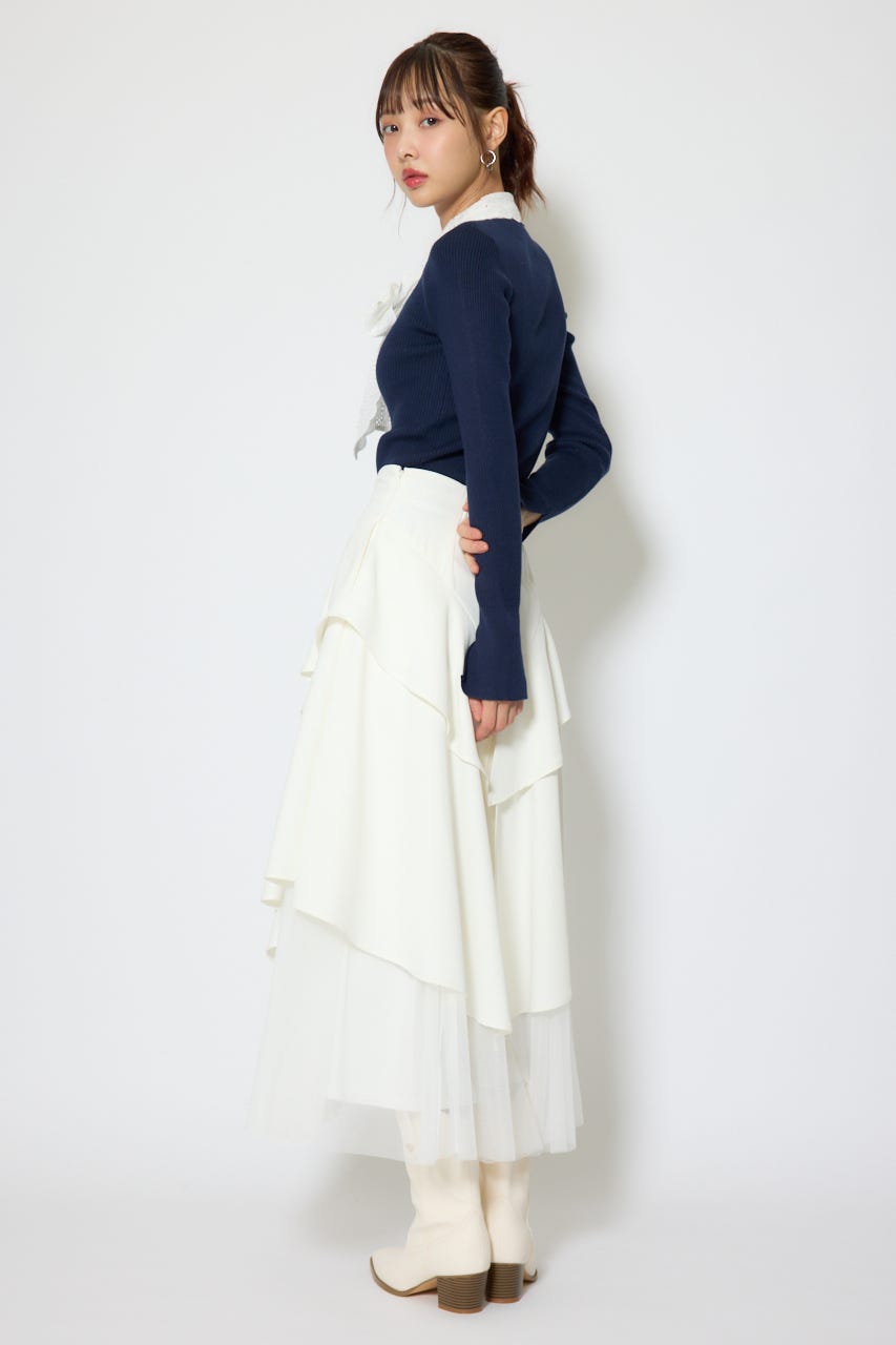 コットンレースリボンニットトップス NVY FREE