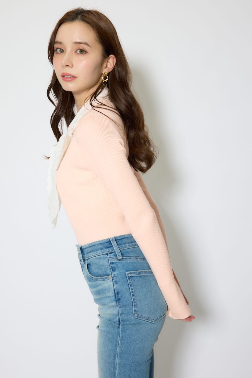 コットンレースリボンニットトップス PNK FREE