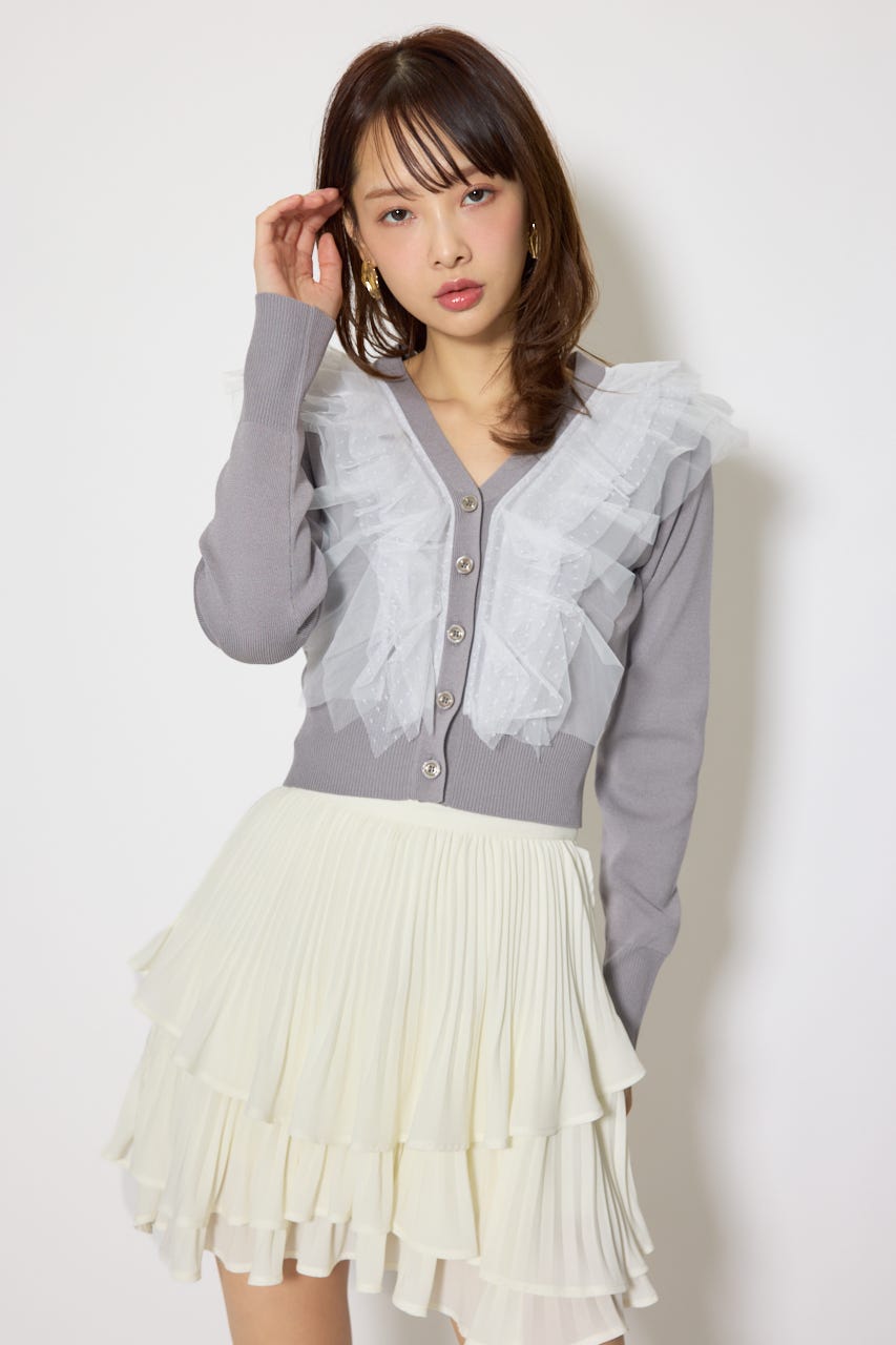 フリルチュールニットカーディガン GRY FREE