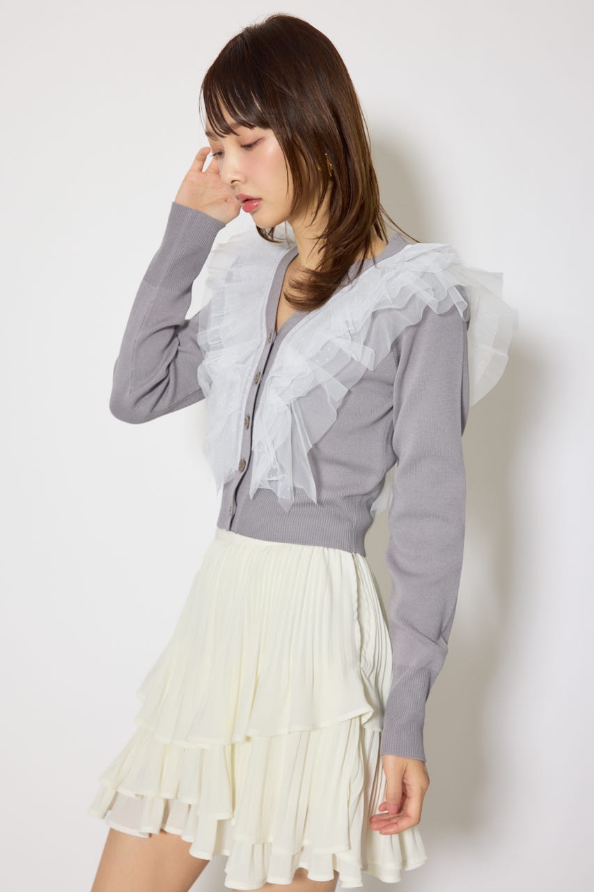 フリルチュールニットカーディガン GRY FREE