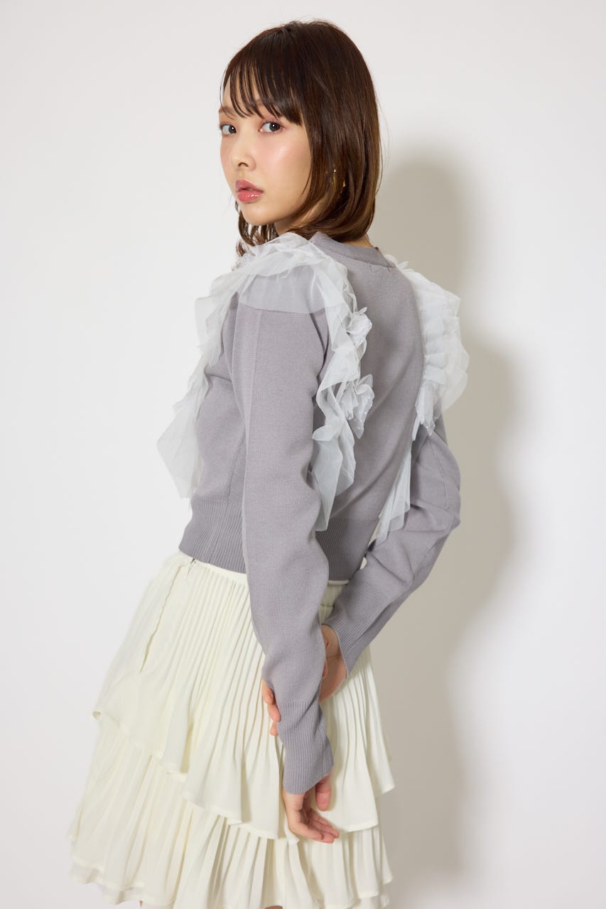フリルチュールニットカーディガン GRY FREE