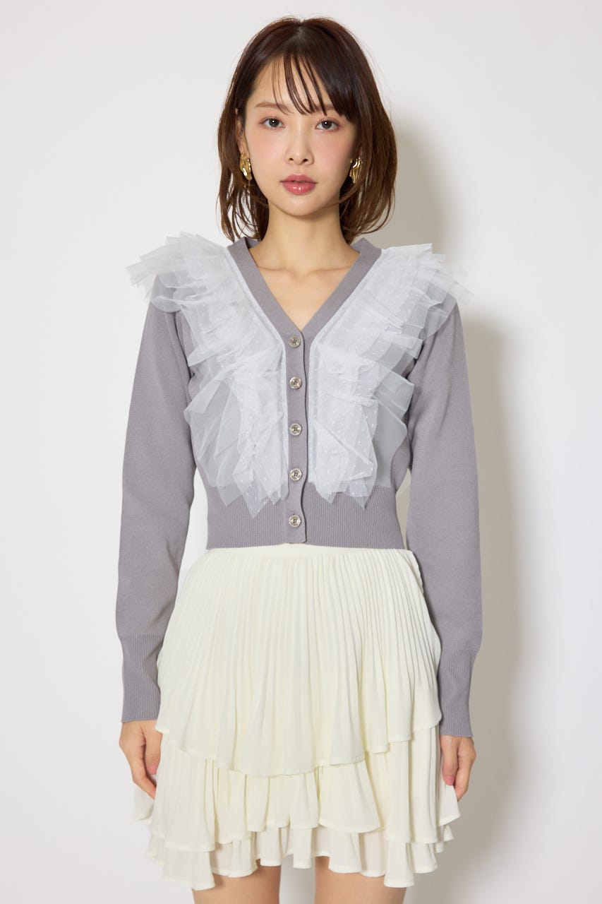 フリルチュールニットカーディガン GRY FREE