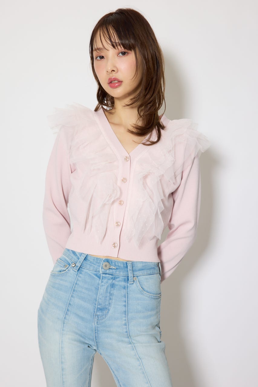 フリルチュールニットカーディガン PNK FREE