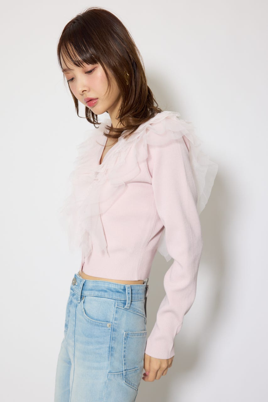 フリルチュールニットカーディガン PNK FREE