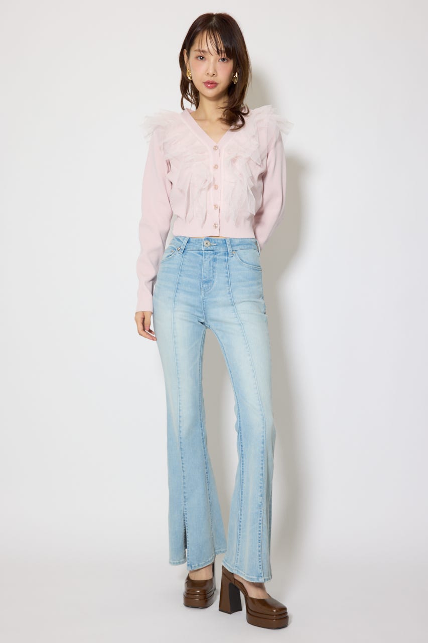 フリルチュールニットカーディガン PNK FREE