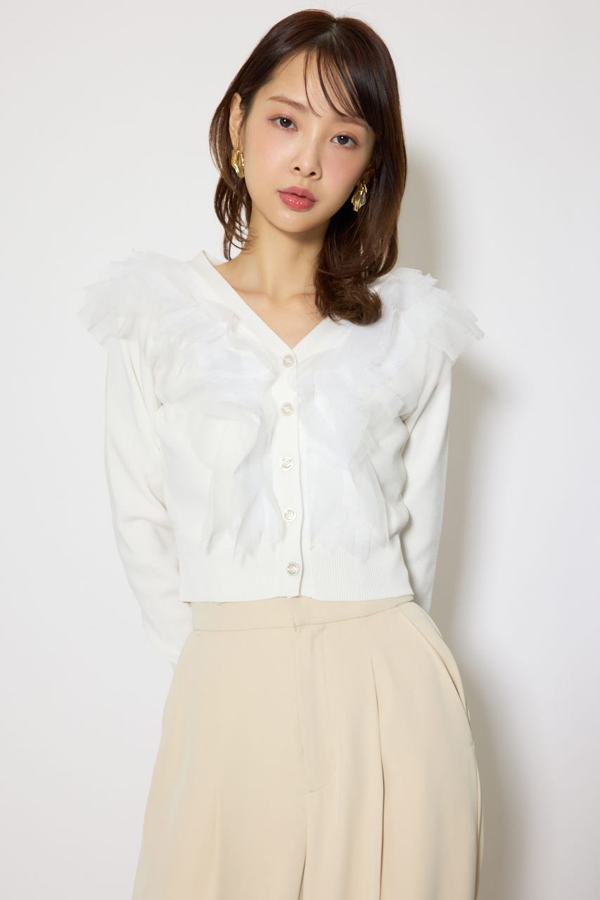 フリルチュールニットカーディガン WHT FREE