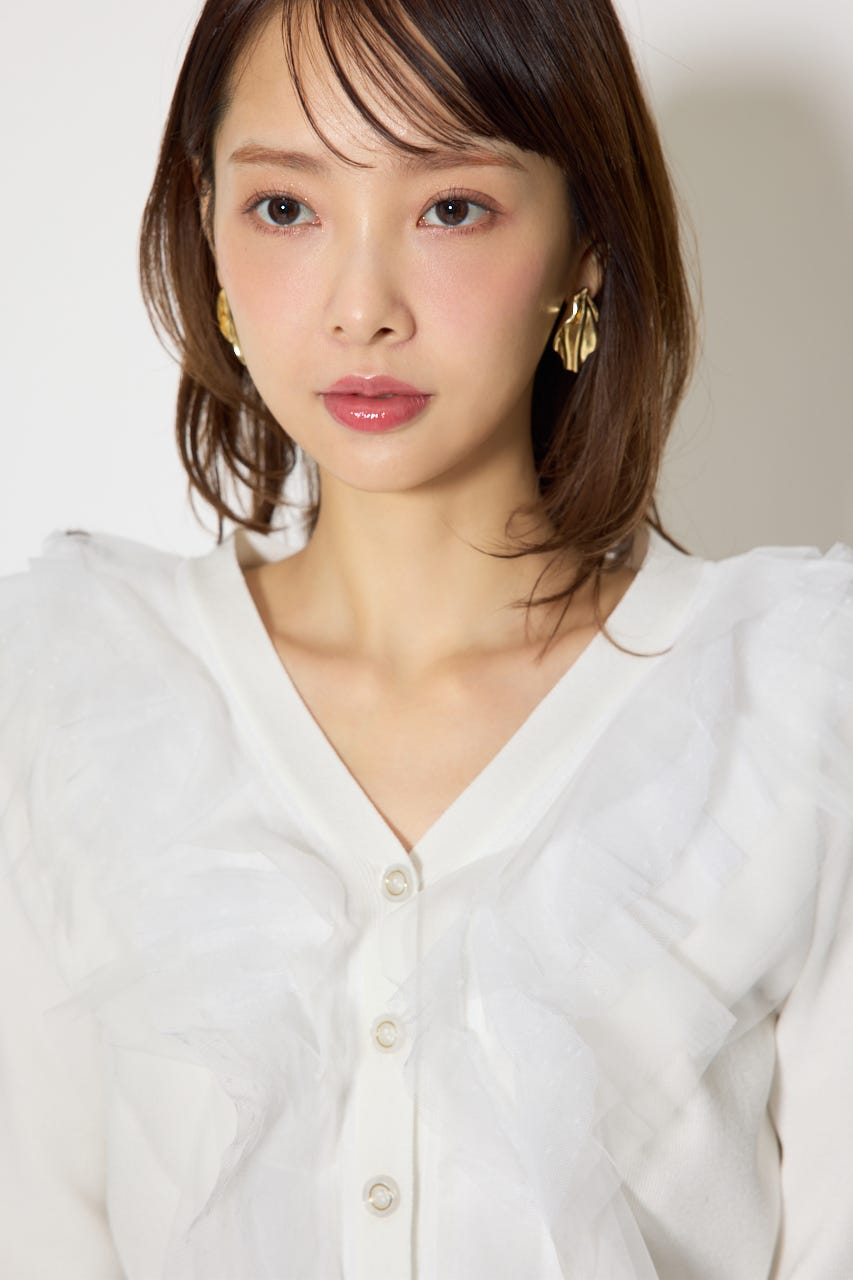 フリルチュールニットカーディガン WHT FREE