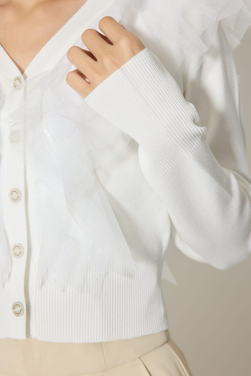 フリルチュールニットカーディガン WHT FREE