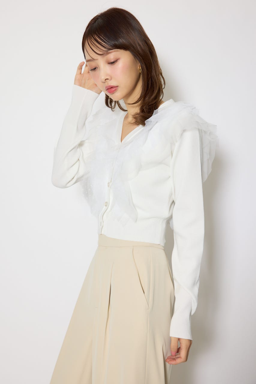 フリルチュールニットカーディガン WHT FREE