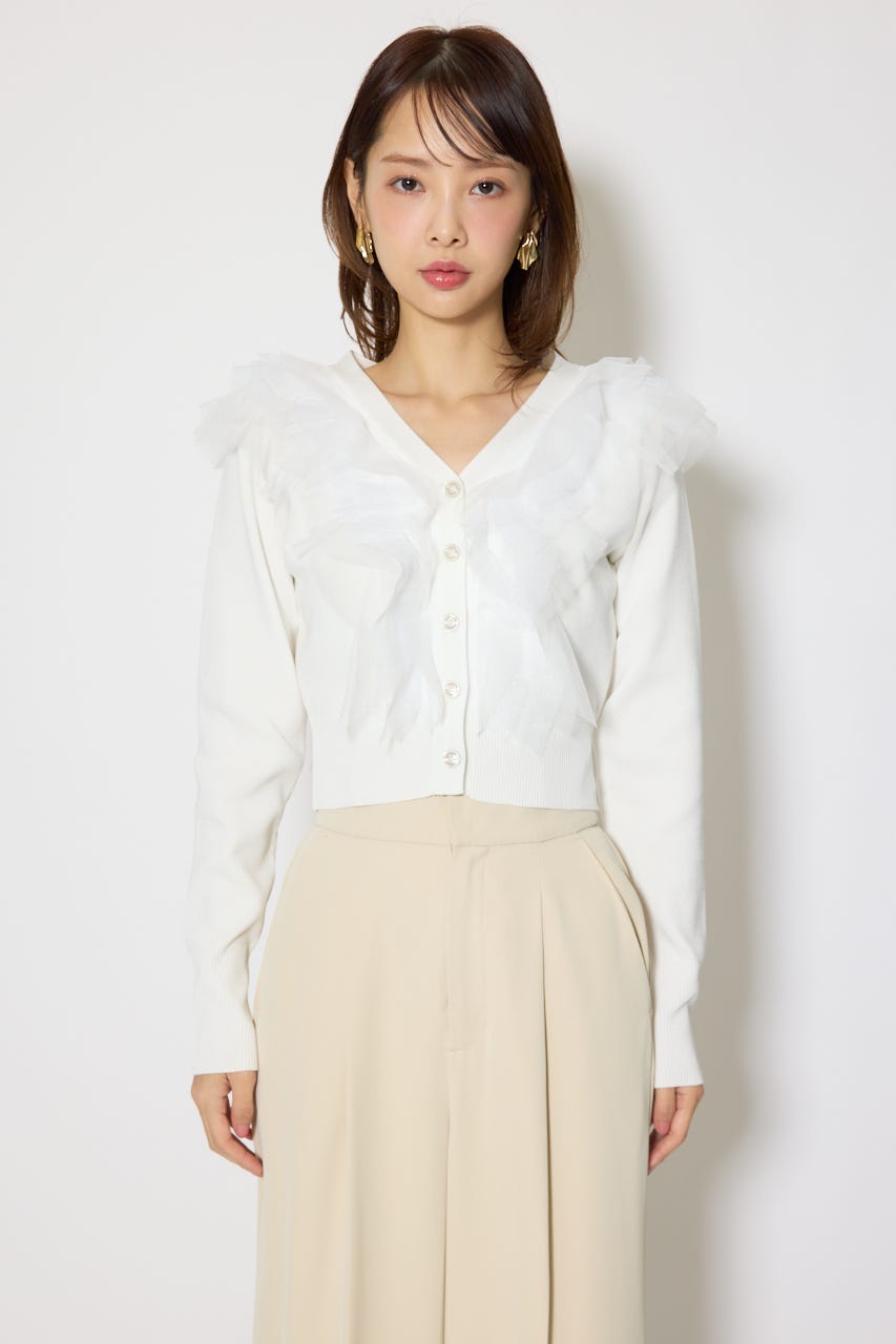 フリルチュールニットカーディガン WHT FREE