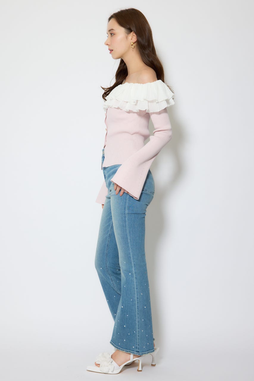 【1/25(日)23:59までSS先行予約会対象アイテム】プリーツレースオフショルニットトップス PNK FREE