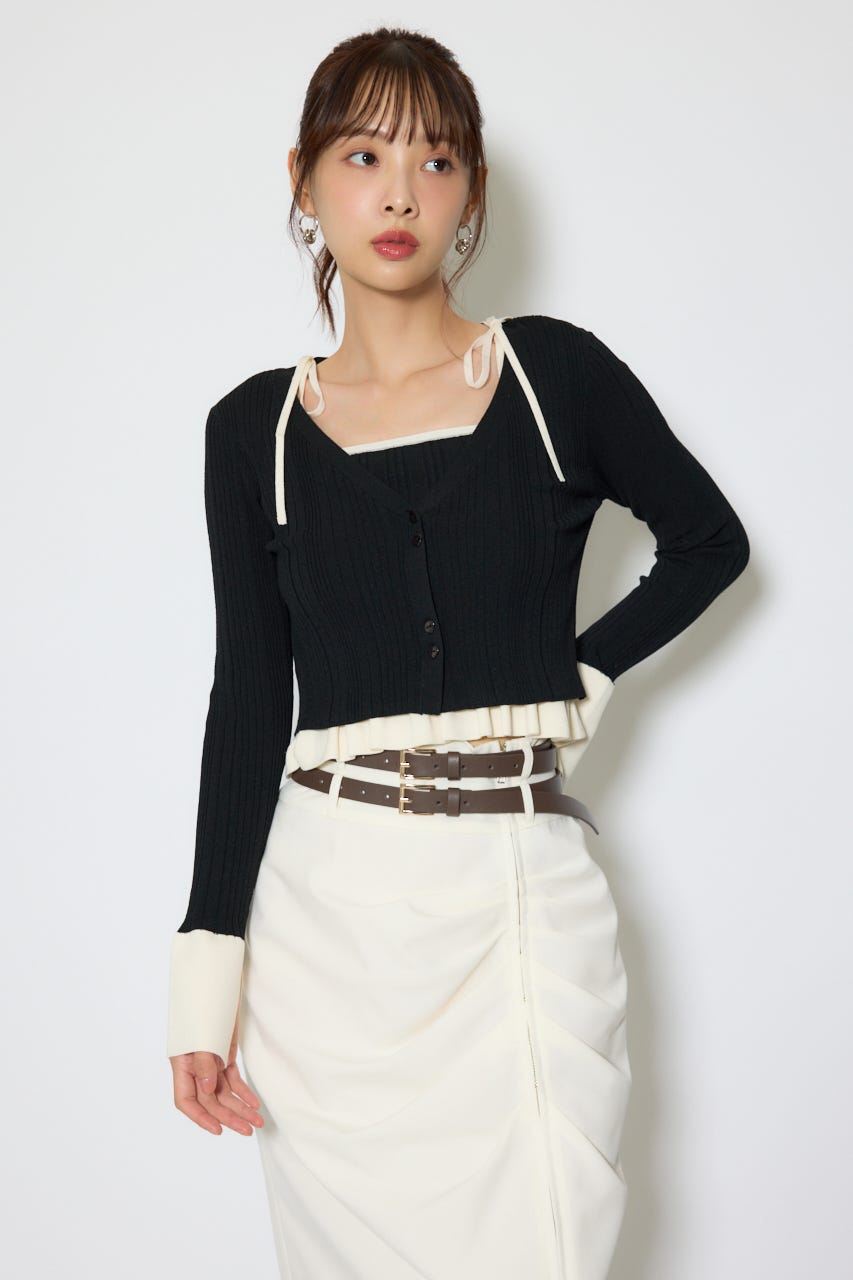 【1/25(日)23:59までSS先行予約会対象アイテム】ペプラムキャミセットニットカーディガン BLK FREE