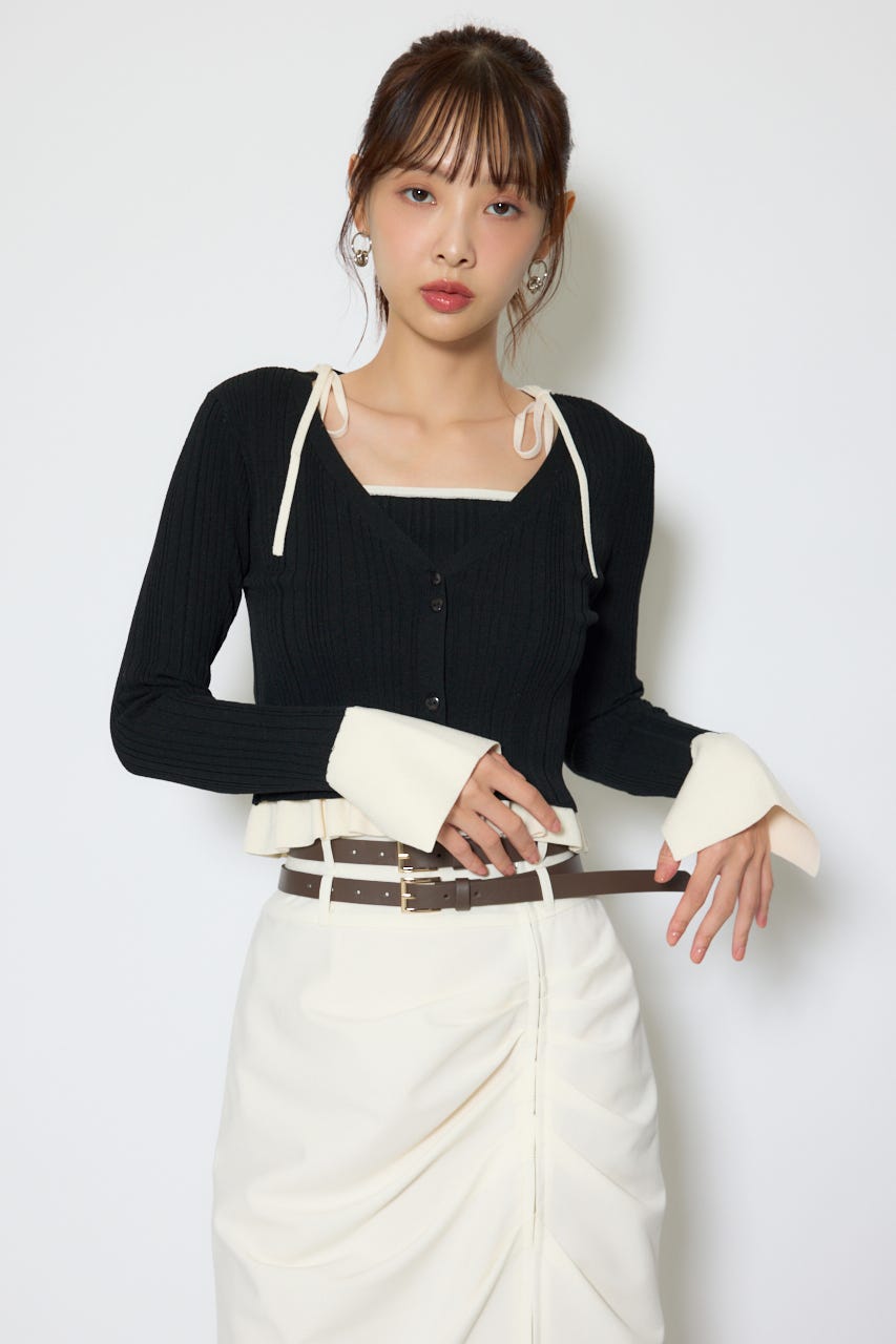 【1/25(日)23:59までSS先行予約会対象アイテム】ペプラムキャミセットニットカーディガン BLK FREE