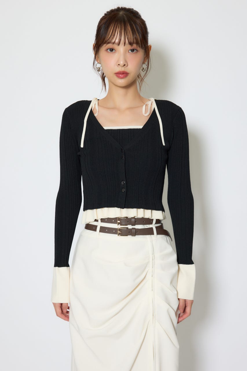 【1/25(日)23:59までSS先行予約会対象アイテム】ペプラムキャミセットニットカーディガン BLK FREE
