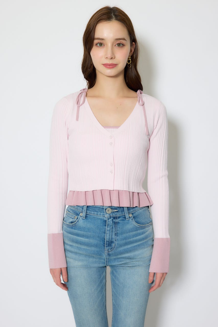 【1/25(日)23:59までSS先行予約会対象アイテム】ペプラムキャミセットニットカーディガン L/PNK FREE