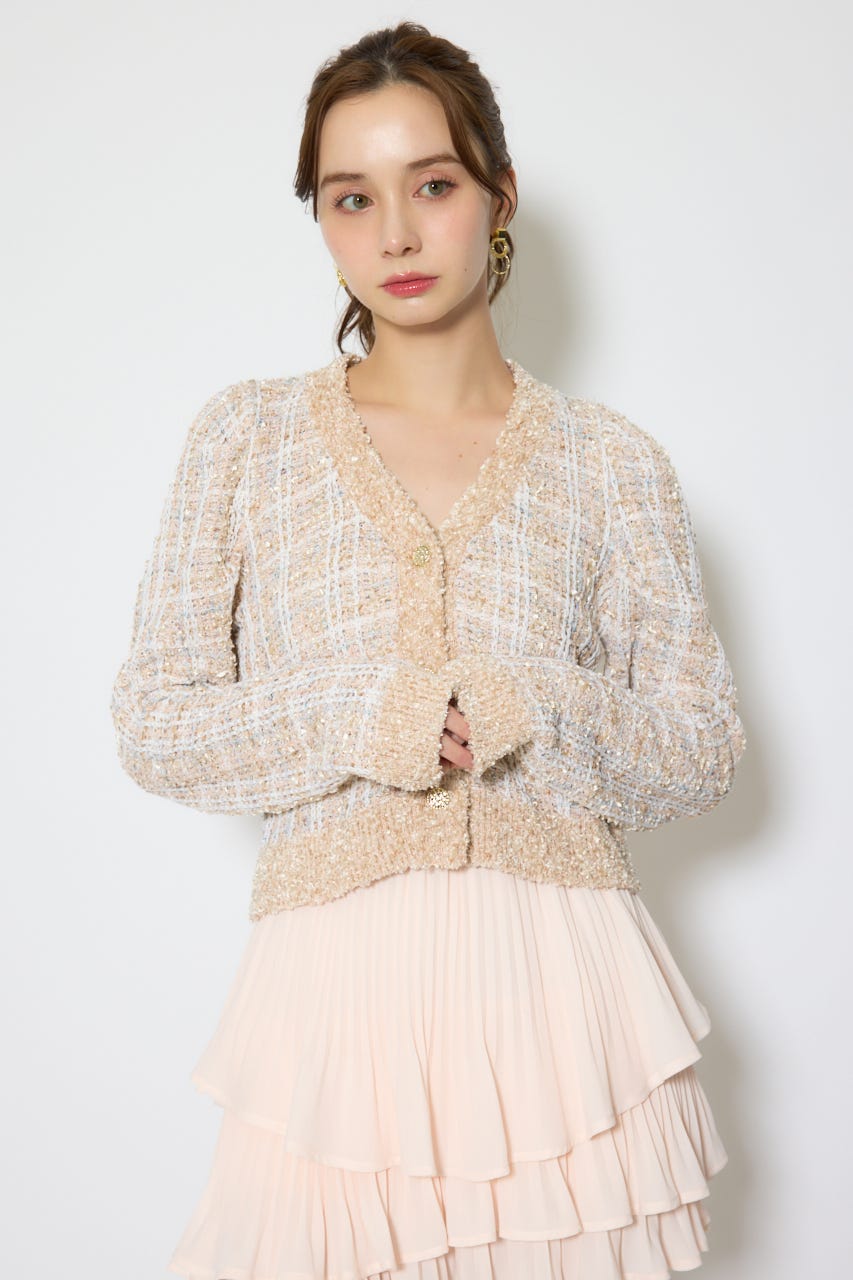 【1/25(日)23:59までSS先行予約会対象アイテム】ツイードニットカーディガントップス BEG FREE