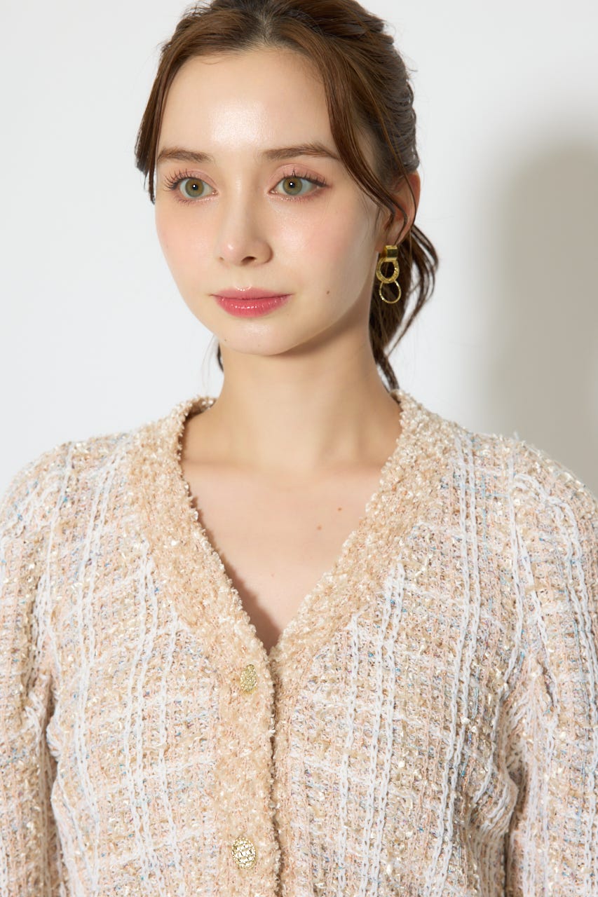 【1/25(日)23:59までSS先行予約会対象アイテム】ツイードニットカーディガントップス BEG FREE