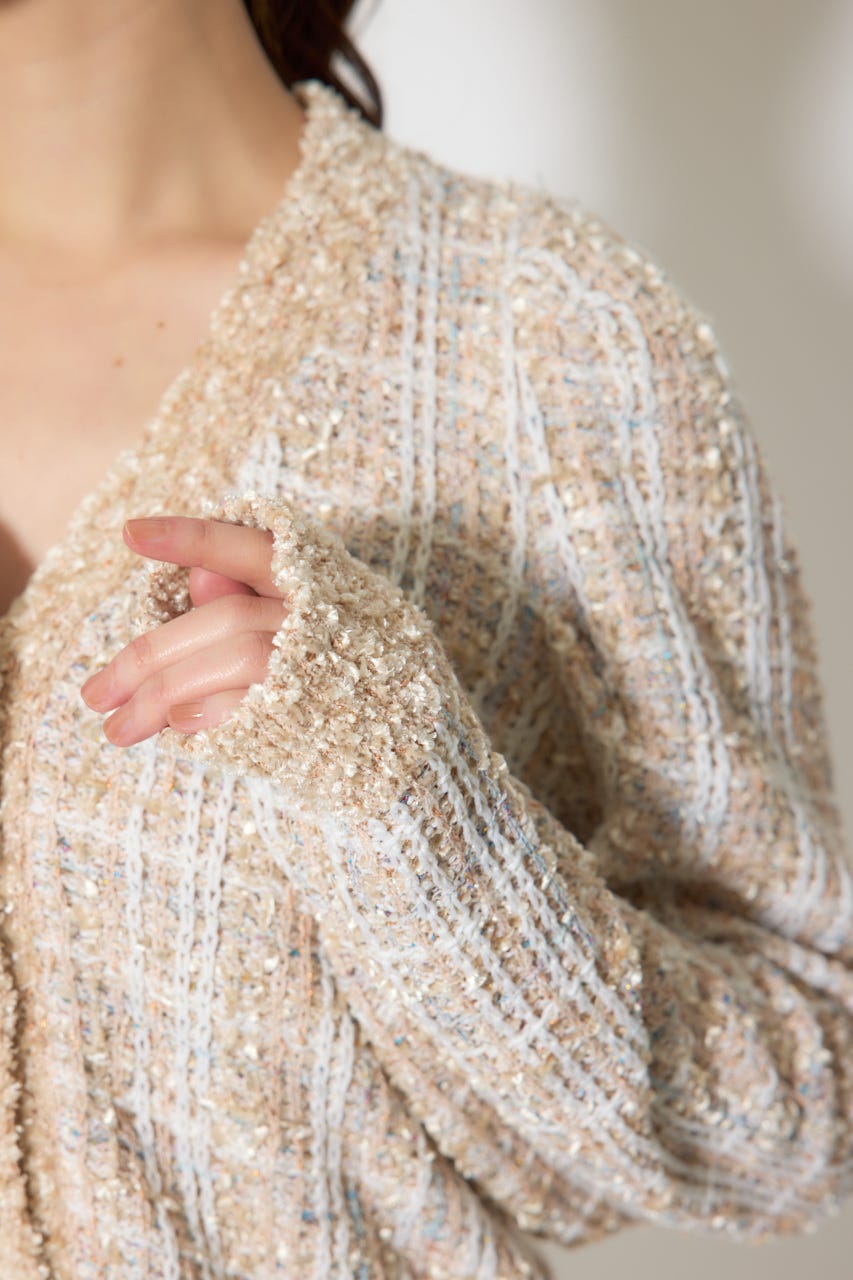 【1/25(日)23:59までSS先行予約会対象アイテム】ツイードニットカーディガントップス BEG FREE