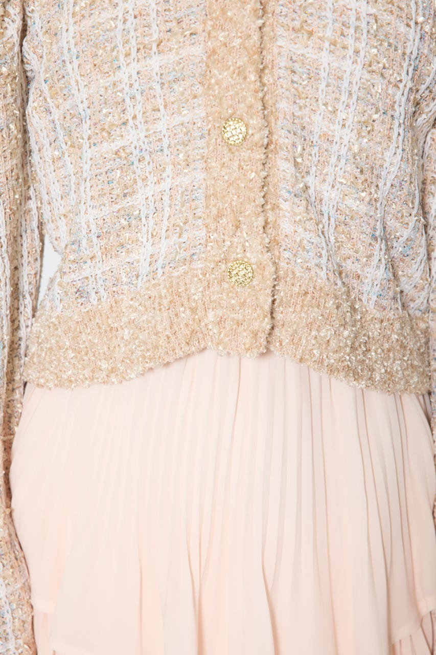 【1/25(日)23:59までSS先行予約会対象アイテム】ツイードニットカーディガントップス BEG FREE