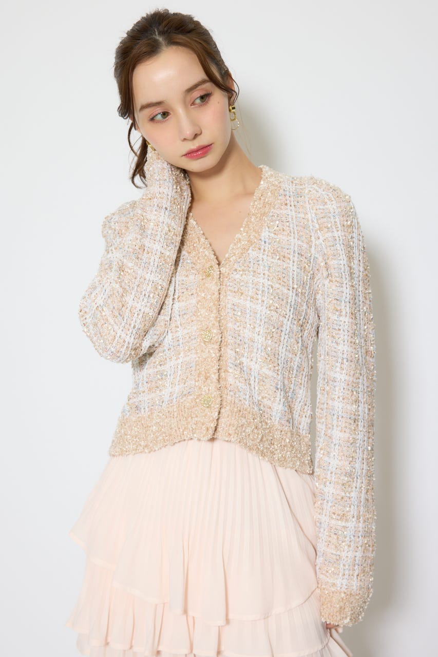 【1/25(日)23:59までSS先行予約会対象アイテム】ツイードニットカーディガントップス BEG FREE