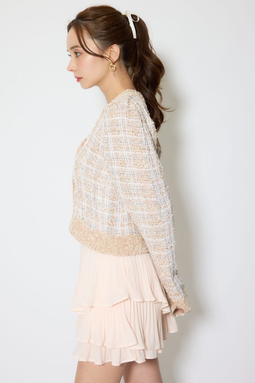 【1/25(日)23:59までSS先行予約会対象アイテム】ツイードニットカーディガントップス BEG FREE