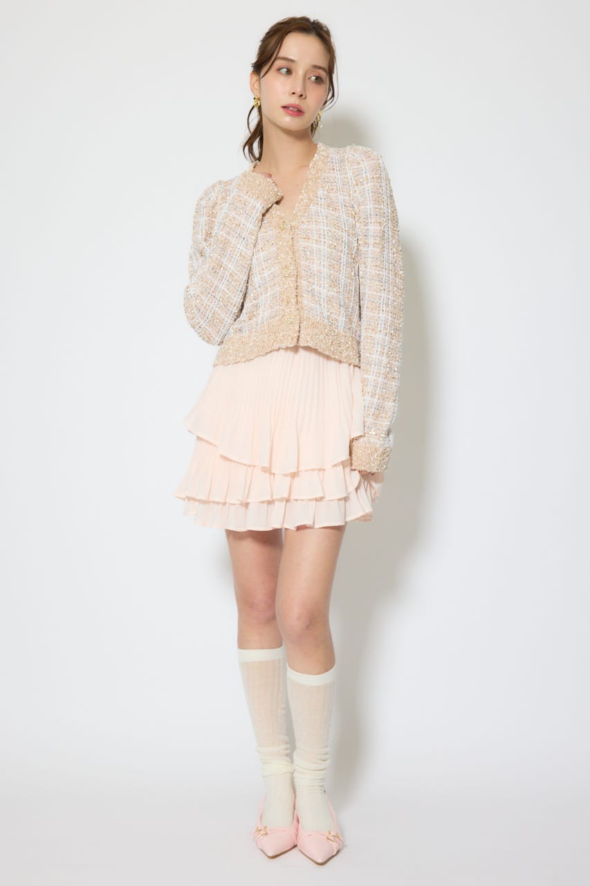 【1/25(日)23:59までSS先行予約会対象アイテム】ツイードニットカーディガントップス BEG FREE