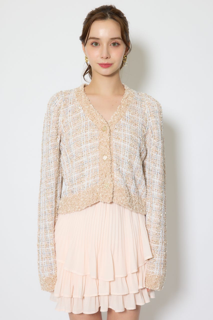 【1/25(日)23:59までSS先行予約会対象アイテム】ツイードニットカーディガントップス BEG FREE