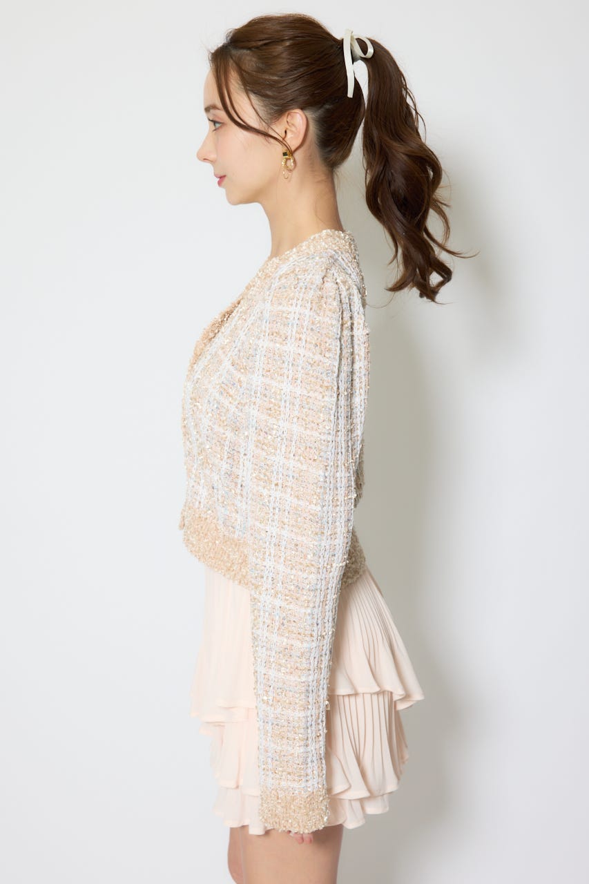 【1/25(日)23:59までSS先行予約会対象アイテム】ツイードニットカーディガントップス BEG FREE