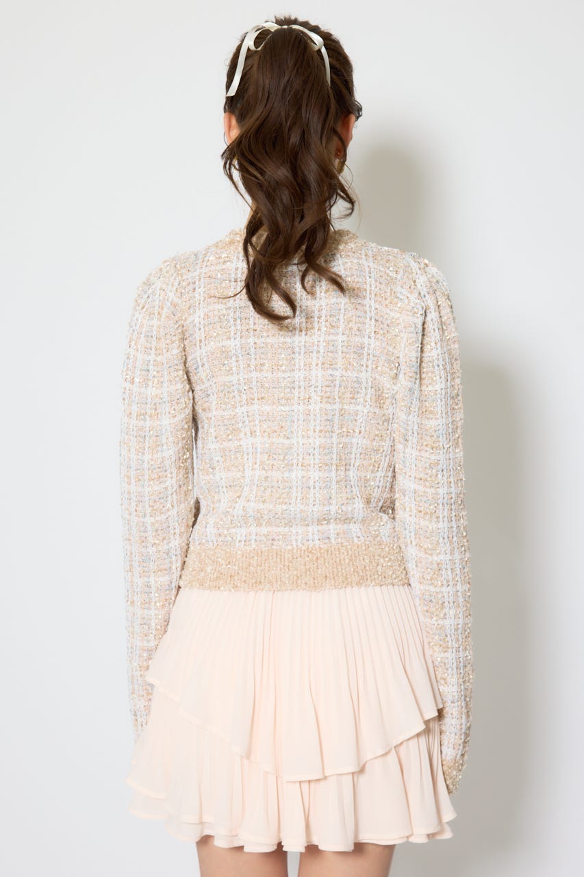 【1/25(日)23:59までSS先行予約会対象アイテム】ツイードニットカーディガントップス BEG FREE