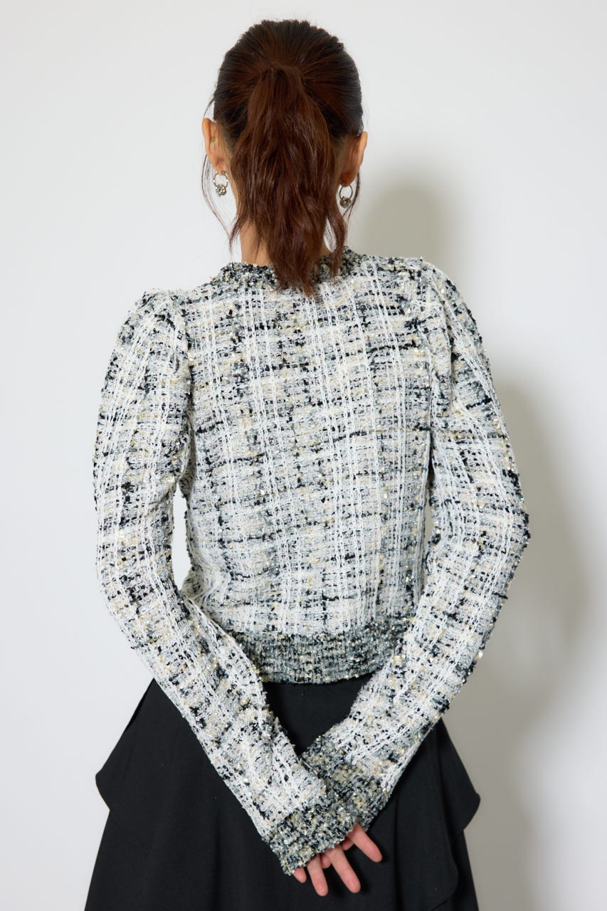 【1/25(日)23:59までSS先行予約会対象アイテム】ツイードニットカーディガントップス BLK FREE