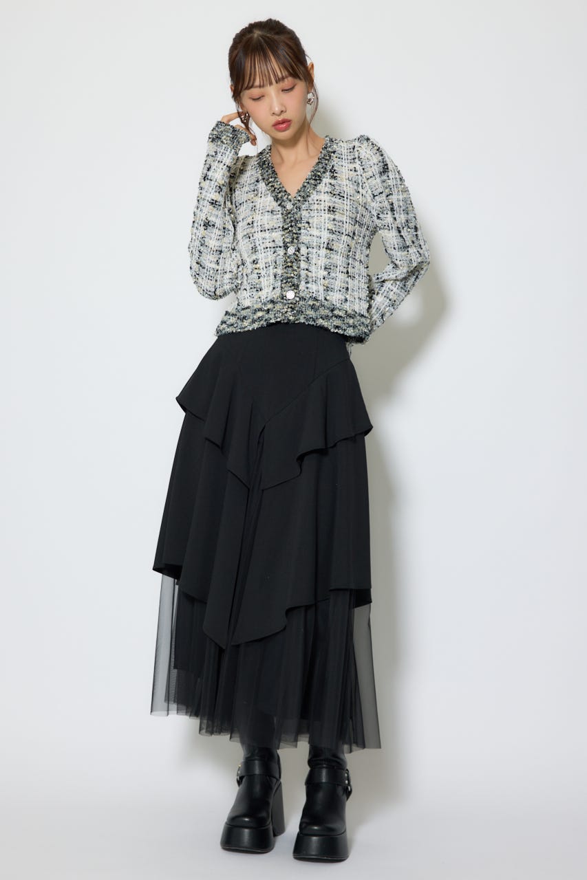 【1/25(日)23:59までSS先行予約会対象アイテム】ツイードニットカーディガントップス BLK FREE