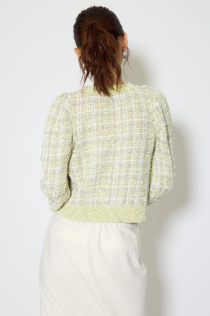 【1/25(日)23:59までSS先行予約会対象アイテム】ツイードニットカーディガントップス GRN FREE