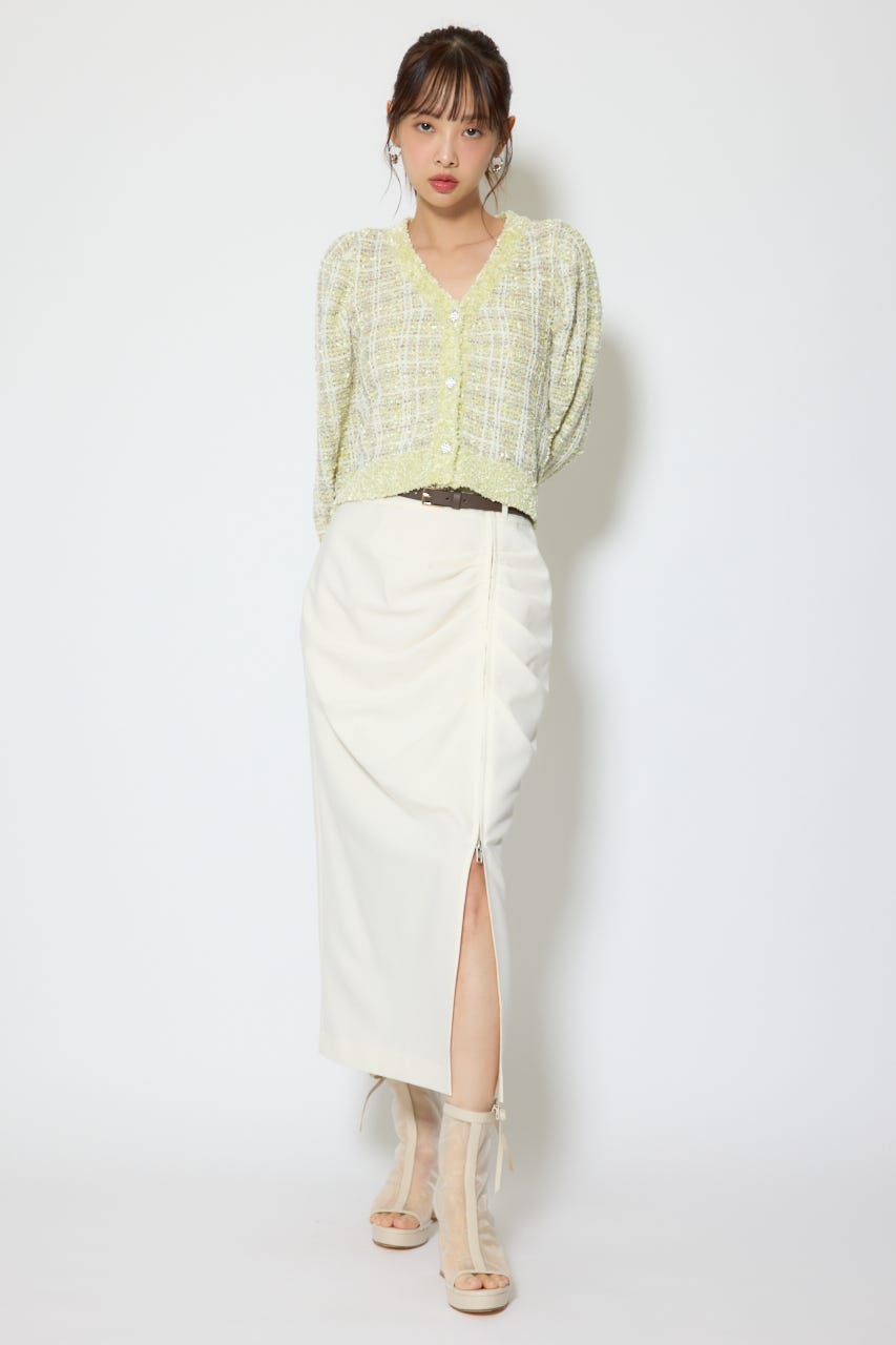 【1/25(日)23:59までSS先行予約会対象アイテム】ツイードニットカーディガントップス GRN FREE