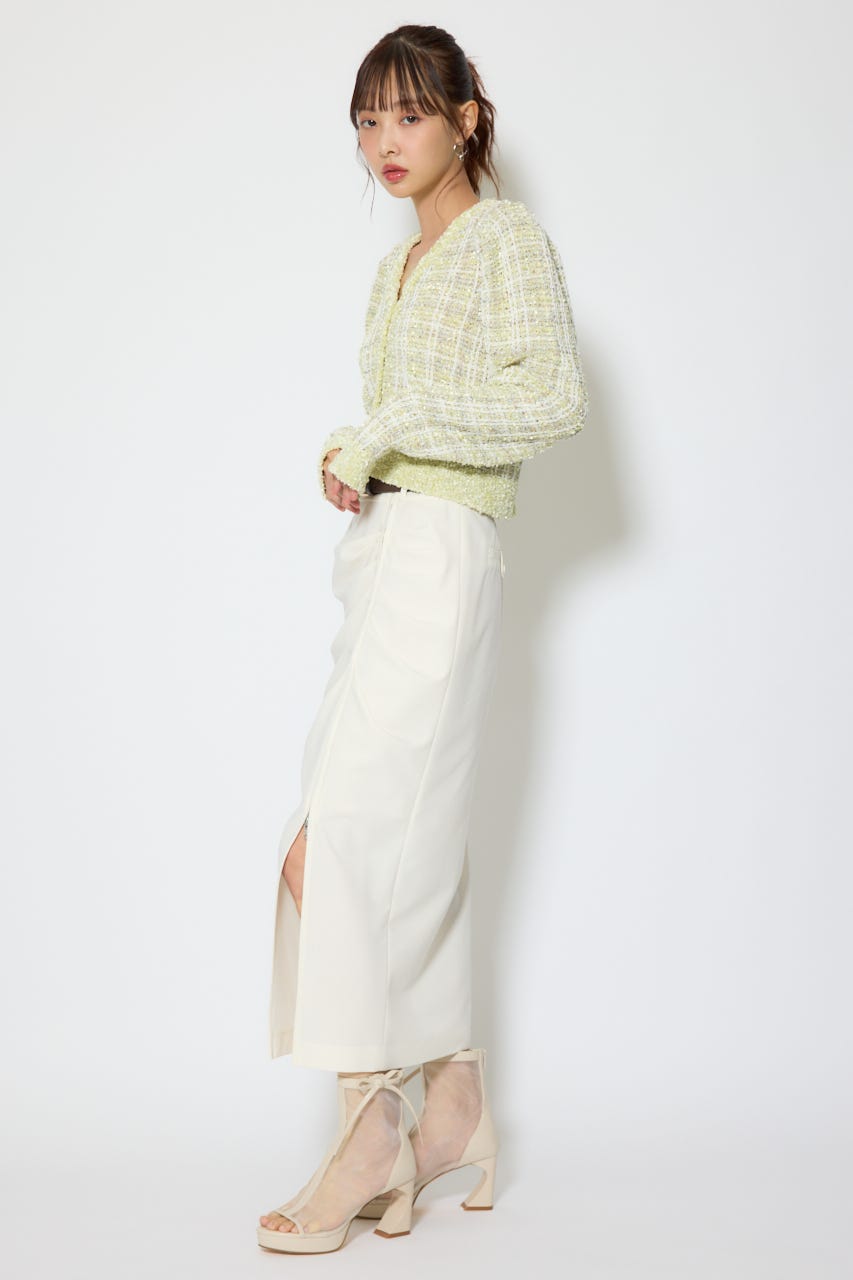 【1/25(日)23:59までSS先行予約会対象アイテム】ツイードニットカーディガントップス GRN FREE