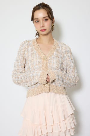 【1/25(日)23:59までSS先行予約会対象アイテム】ツイードニットカーディガントップス