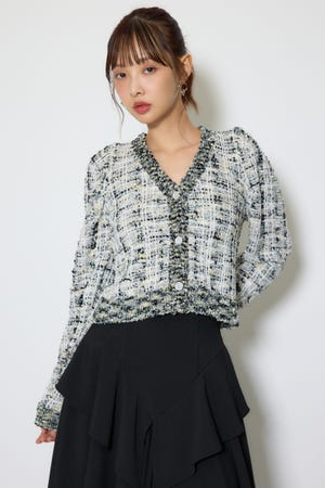 【1/25(日)23:59までSS先行予約会対象アイテム】ツイードニットカーディガントップス