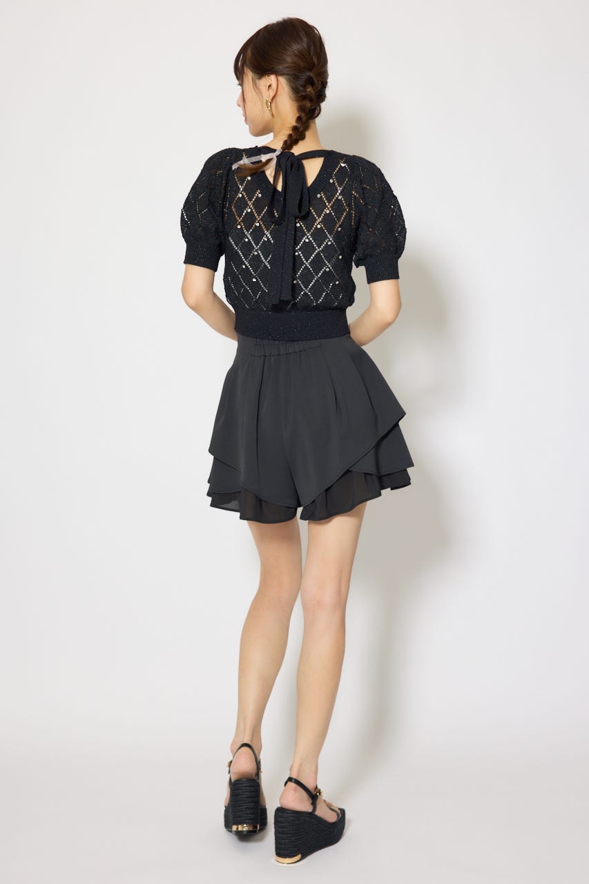 【WEB限定】ビジュー付きバックリボンニットトップス BLK FREE