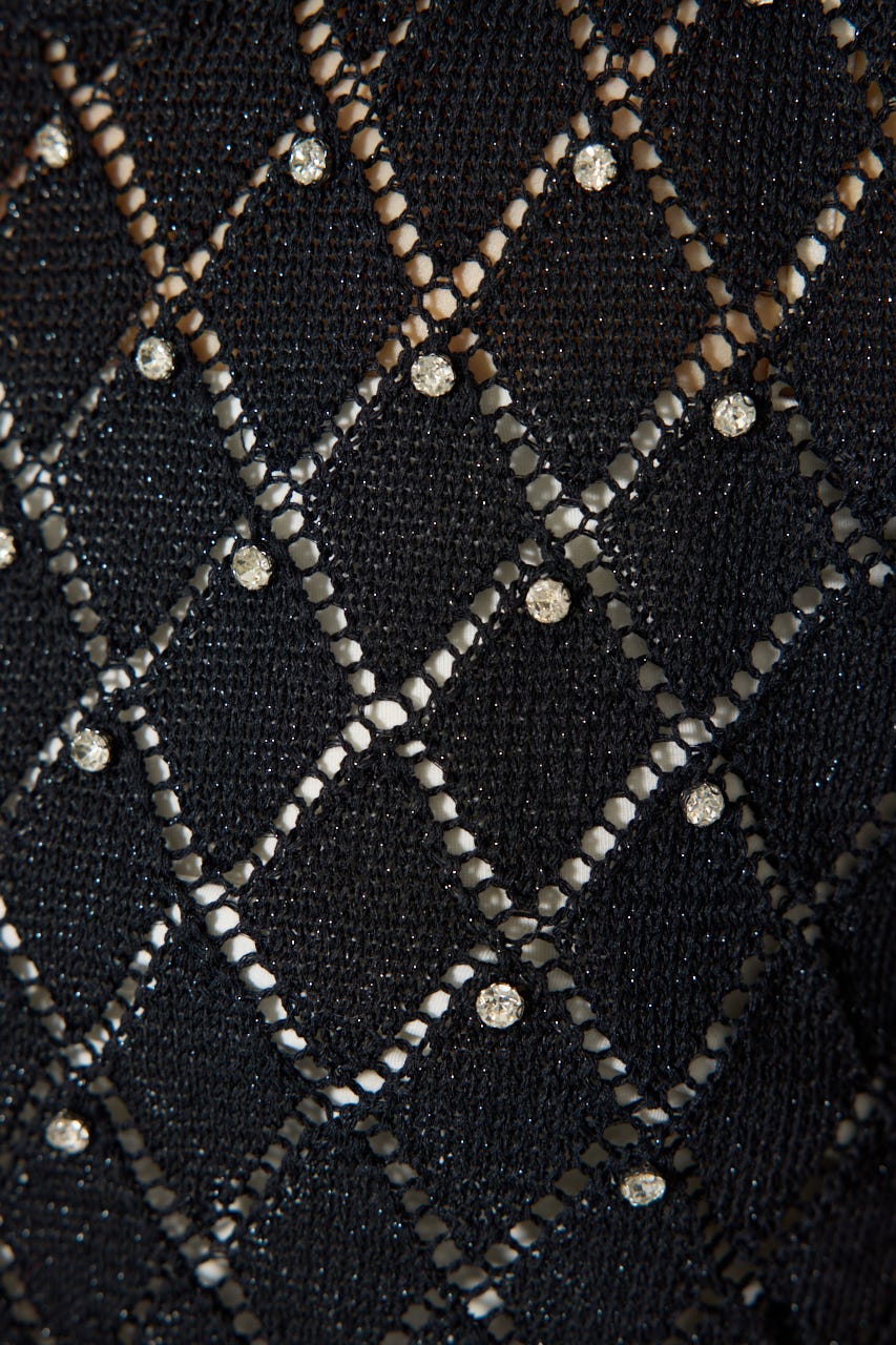 【WEB限定】ビジュー付きバックリボンニットトップス BLK FREE