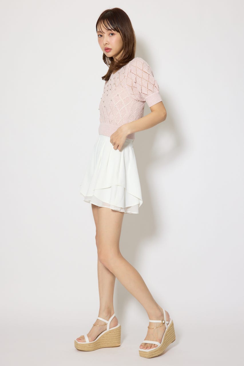 ビジュー付きバックリボンニットトップス PNK FREE