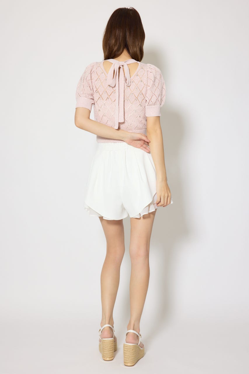 ビジュー付きバックリボンニットトップス PNK FREE