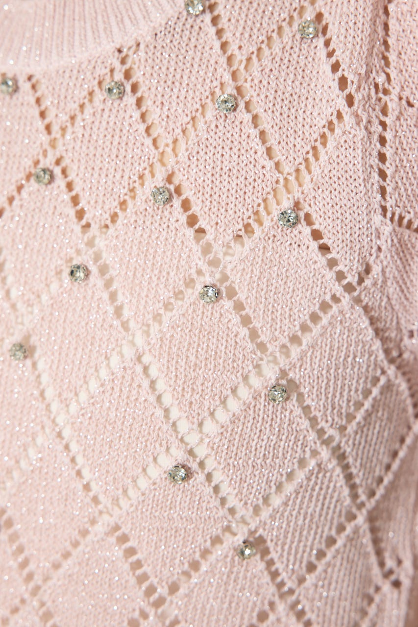 ビジュー付きバックリボンニットトップス PNK FREE