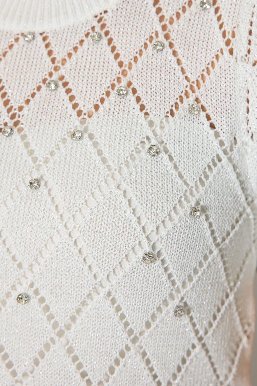 ビジュー付きバックリボンニットトップス WHT FREE