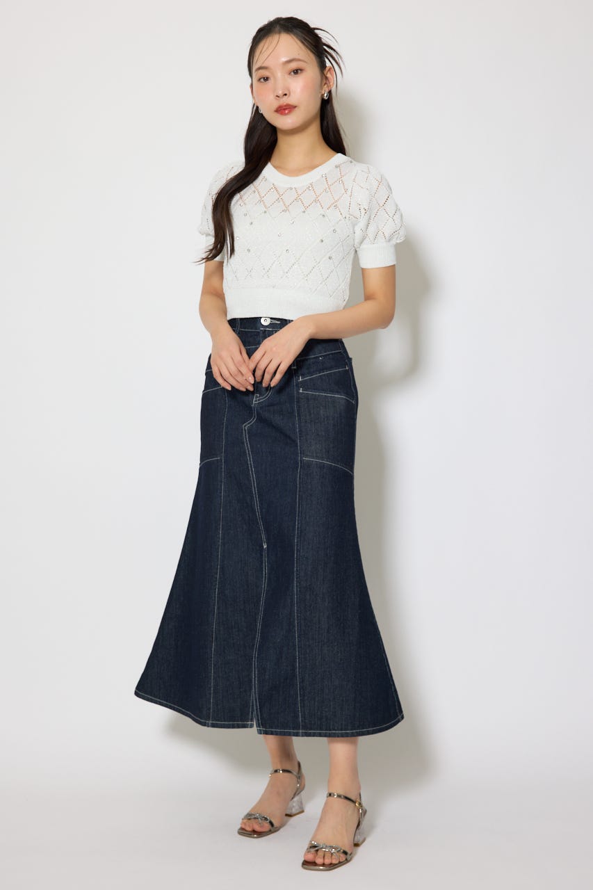 ビジュー付きバックリボンニットトップス WHT FREE