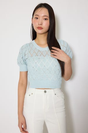 ビジュー付きバックリボンニットトップス