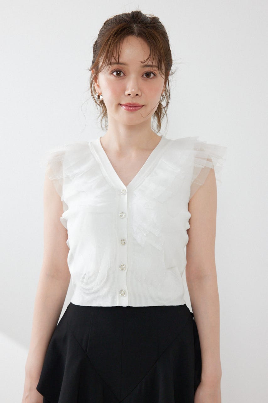 ノースリフリルチュールニットカーディガン WHT FREE