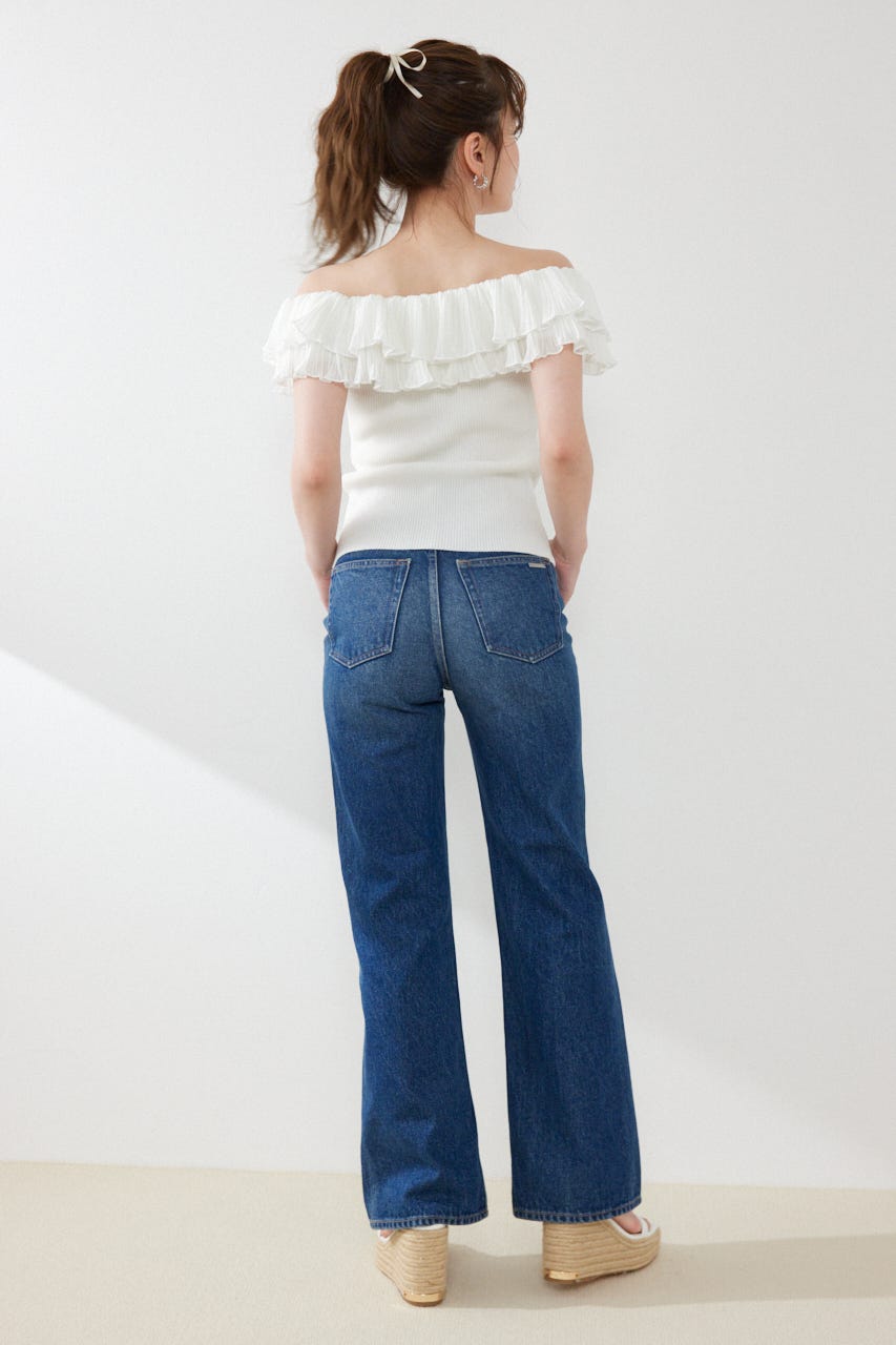 プリーツレースオフショルノースリニットトップス WHT FREE