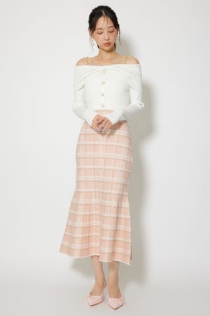 リボンデザインツイードニットワンピース