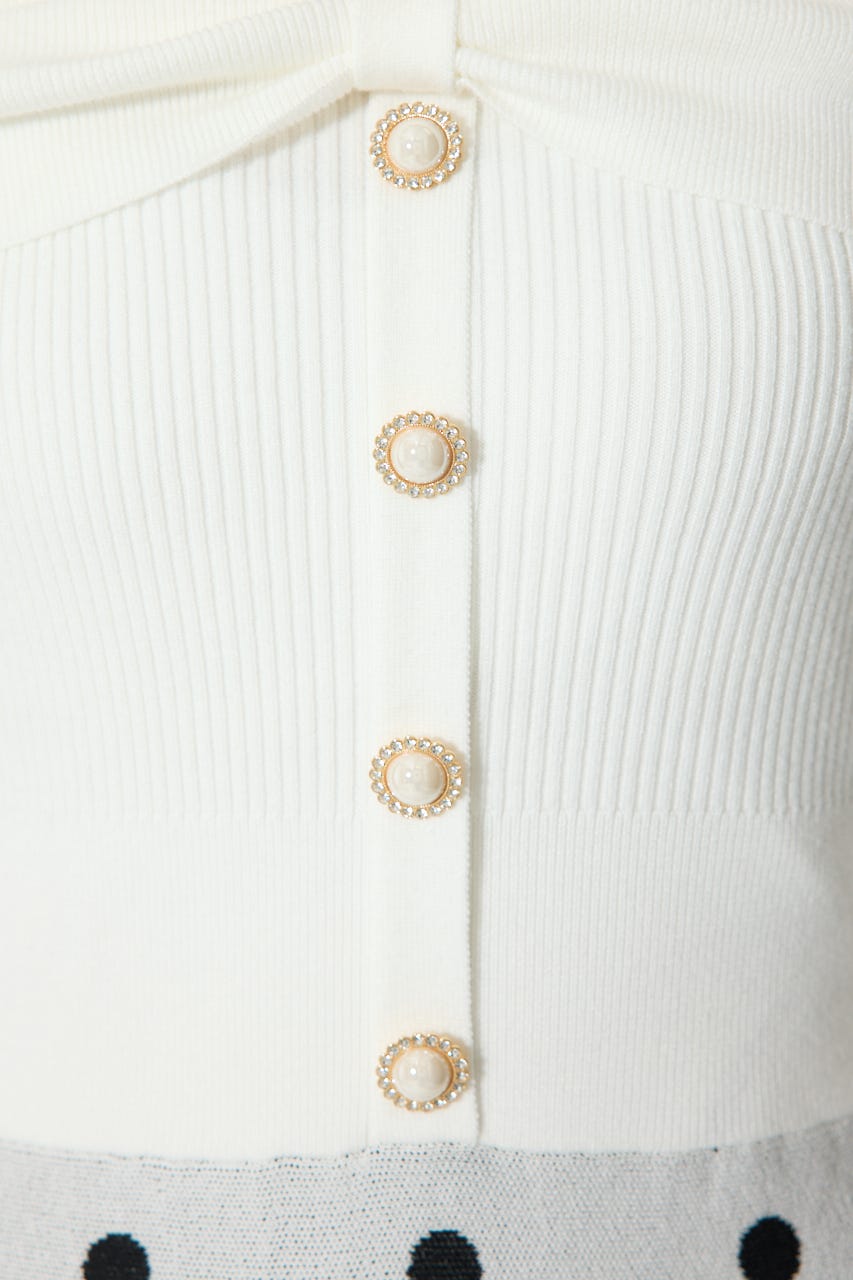 リボンデザインドットニットワンピース WHT FREE